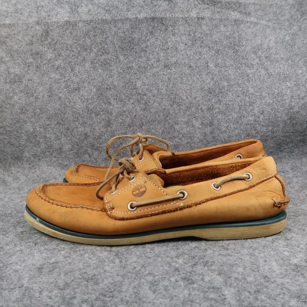 Timberland Boat Shoes Mens 9 Leather Casual Moc Toe Two Eye Brown Retro Classic